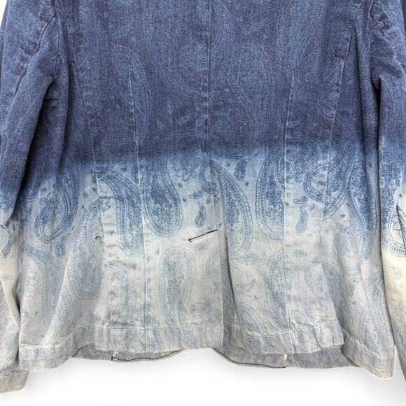 Chico’s Denim Blazer Women's Size 2 Large Ombre Paisley Western Boho Indie - Picture 8 of 13